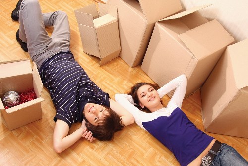 Packed student boxes and personal items ready for removals in Ruislip