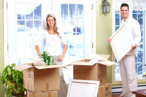 Commercial removals vehicle and office items ready for transport in Ruislip